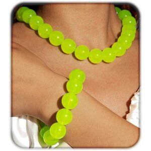 Women's Handmade Yellow Chunky Beaded Large Round Beads Bracelet Necklace